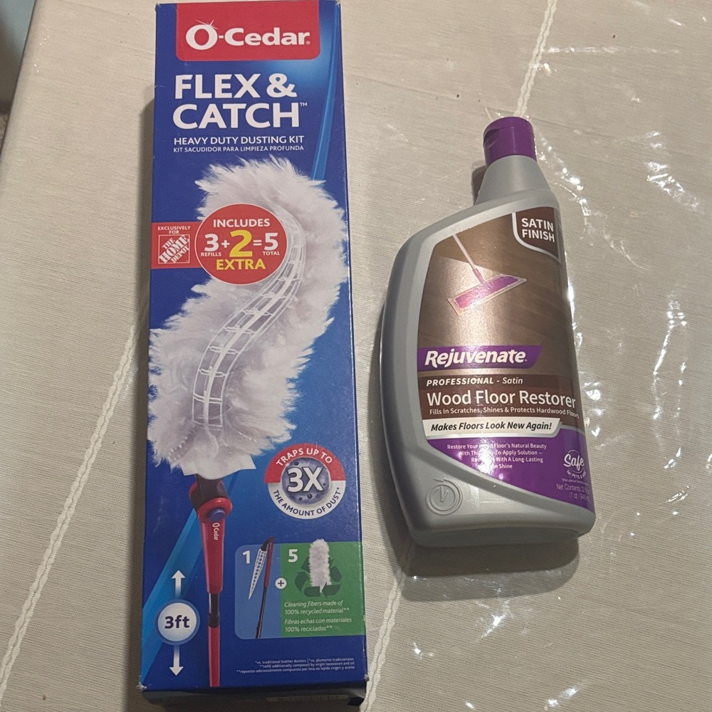 O-Cedar Flex & Catch Duster Kit and Rejuvenate Wood Floor Restorer